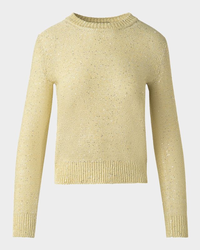 Micro Sequin Linen-Blend Crewneck Sweater